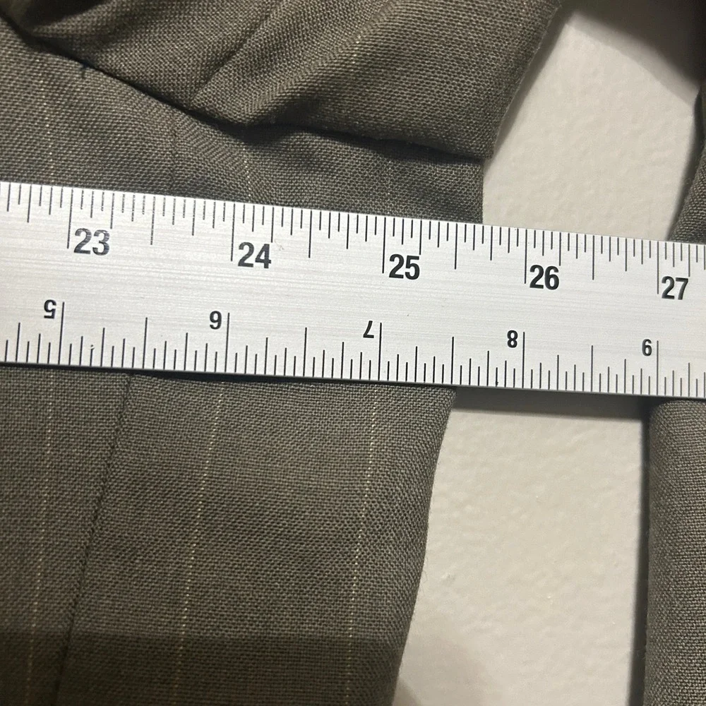 Lands' End Blazer 48R Olive Green Taupe Wool Pinstripe Suit Jacket USA Preppy